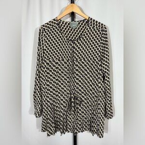 Maeve for Anthropologie Selva Bird Print Pleated Tie-Waist Tunic Size Large